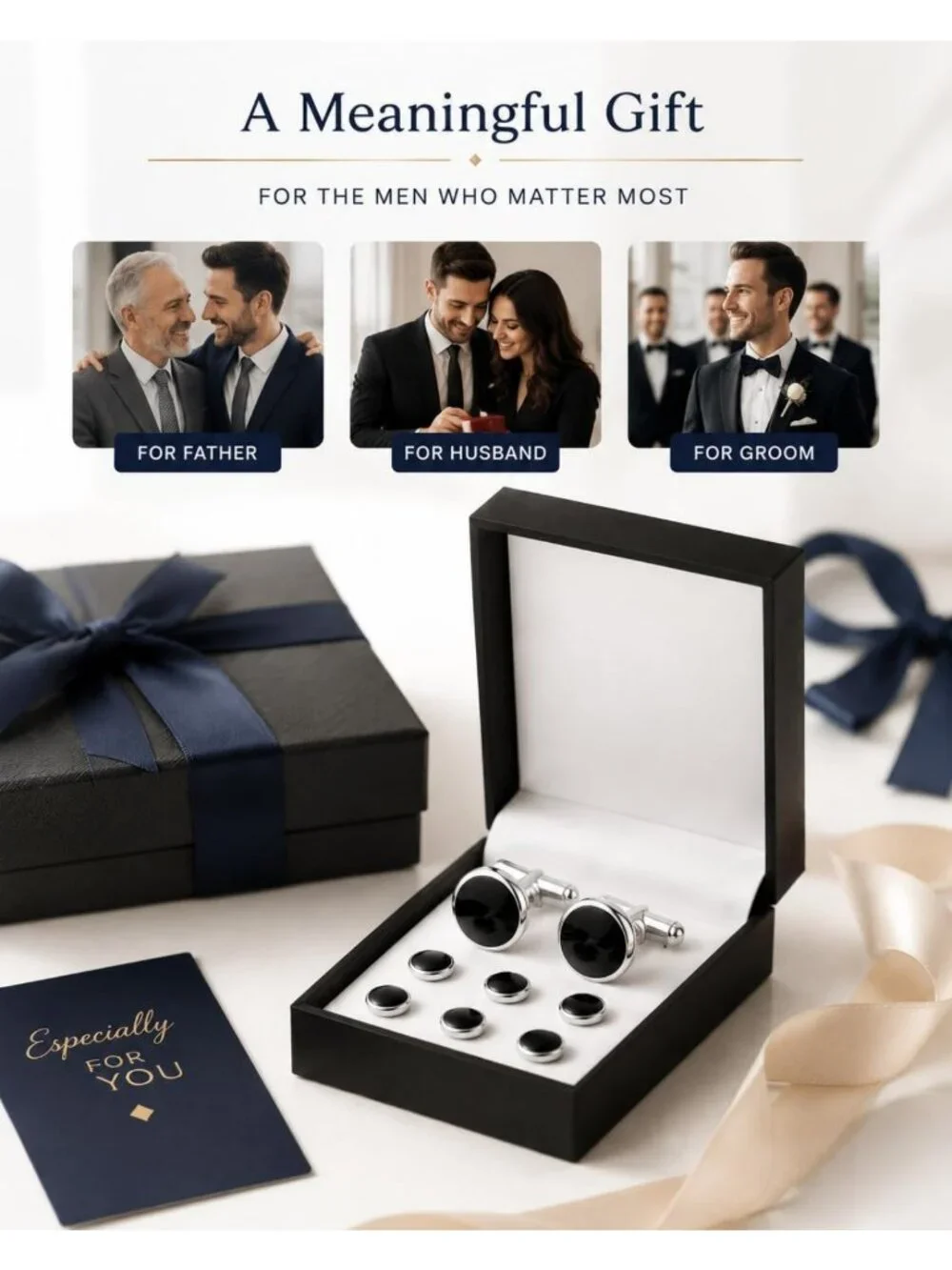 Stylish Men's Cufflinks & Tuxedo Studs Set - Stainless Steel Wedding Jewelry